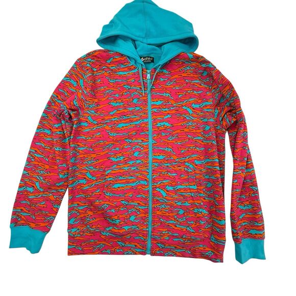 Ethika Abstract Camo Full Zip Hoodie Men XL Pink Orange Blue Full Zip Jacket - Picture 2 of 14